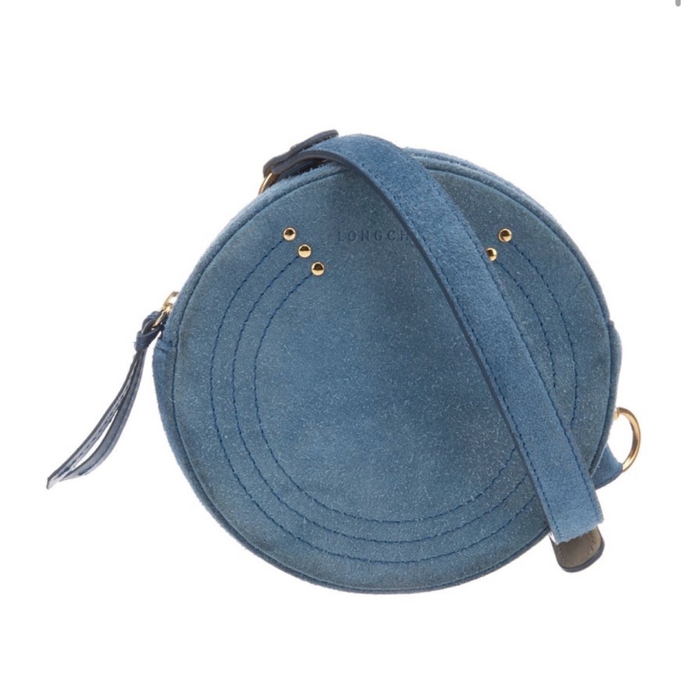 Longchamp Circular Blue Suede Crossbody Bag